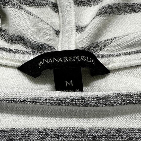 Banana Republic Hoodie Womens Size M Gray White Striped Lightweight VNeck STAINS - Picture 4 of 10